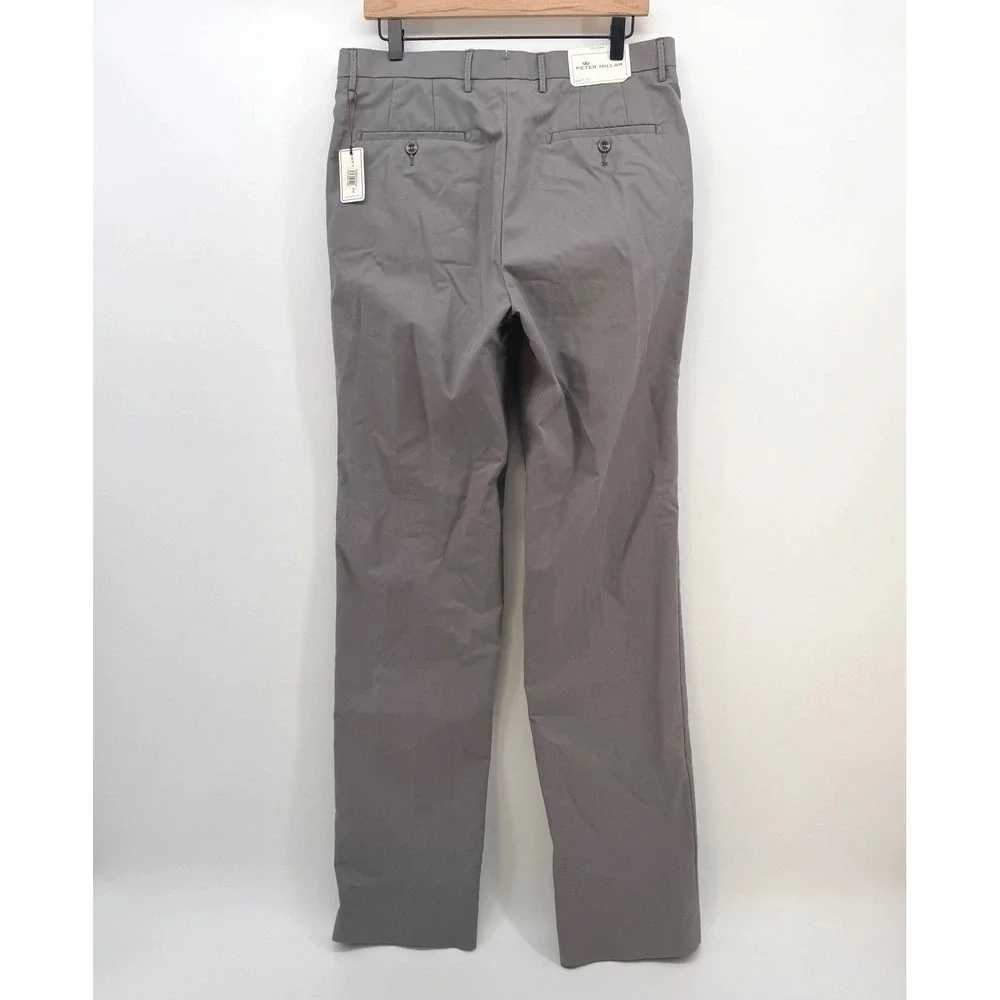 Peter Millar Pants Mens 33x35.5 Gray Poly Cotton SLIM‎ Flat Front MF16B17 NEW